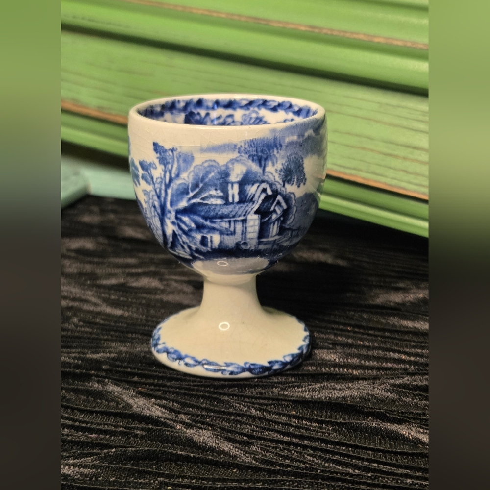 *Vintage*Antique* BOOTHS 'British Scenery' Blue/White Ceramic Egg Cup Post 1922